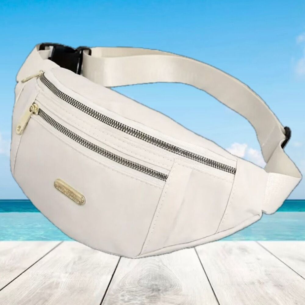 NWT Gorgeous White off /Ivory Nylon Sling Bag Fanny Pack with double gold zipper